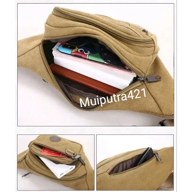 COD-Tas WaistBag Pria/Tas Selempang  Kanvas/Tas Pinggang kanvas  222 tasslempang Wood Slingbag  Cowok 2