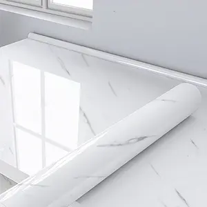 dinding dapur walpaper bahan alumunium foil 6 meter X 60 cm(PT)  motif marmer putih salur cream Stiker