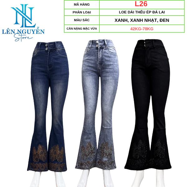  L26   Len Nguyen Store   Quần Jean  Bò  Nữ Loe Dài Lưng Cao 2 Nút Dài 96-98cm Màu Xám Xanh Size 40kg-80kg Thiết Kế  Co Giãn Mền Mịn Bigsize Hotgirl Skinny Ống Ôm Trẻ Trung Tự Tin Dễ Phối Đồ. Women Denim Pants 