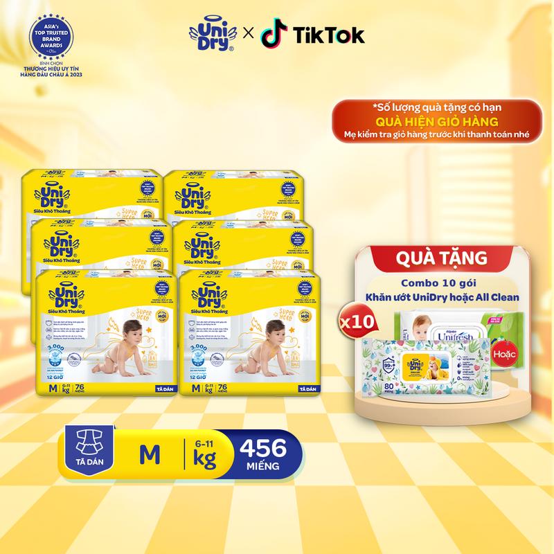  Combo 6 Tã dán UniDry Siêu khô thoáng gói Super Jumbo mới size M L XL XXL 
