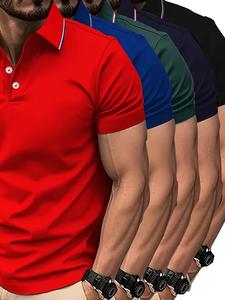 Paquete de 5 camisetas de golf para hombre de manga corta, moda casual, tela cómoda y transpirable, color sólido, ajuste regular, para todas las estaciones