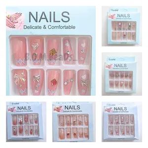 3D Kuku Palsu 12pcs/(FREE LEM)Set DIY Instant Nail Art Fake Nails Bridal Wedding/12 pcs Kuku Palsu 3D /Kuku Palsu Premium With Box/ Pemoles Kuku