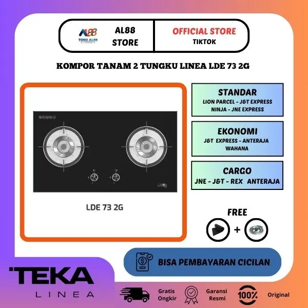 Kompor Tanam Gas Kaca 2 Tungku Linea Teka LDE 73 2G - Free Regulator Gas Teka