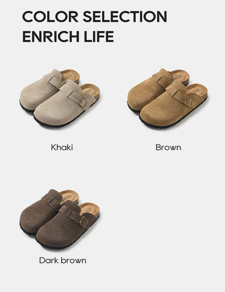 Product Introduction of UTUNE Retro Lazy Suede Half Slippers Women's New Thick Bottom Belt Buckle Adjustable Shoes 8