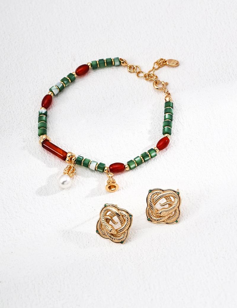 Product Introduction of Ethereal Essence Year of the Serpent Limited Edition | S925 Sterling Silver Plated with Vintage Gold Serpent Green Zirconia Earrings promise  ring 4
