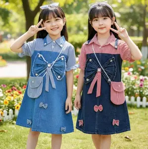 Dress Araya Dress Jeans Motif Salur Mix Jeans Anak Perempuan Usia 3-10 Tahun Free Tas / Dress Jeans Terbaru Anak Kekinian / Midi Dress Jeans