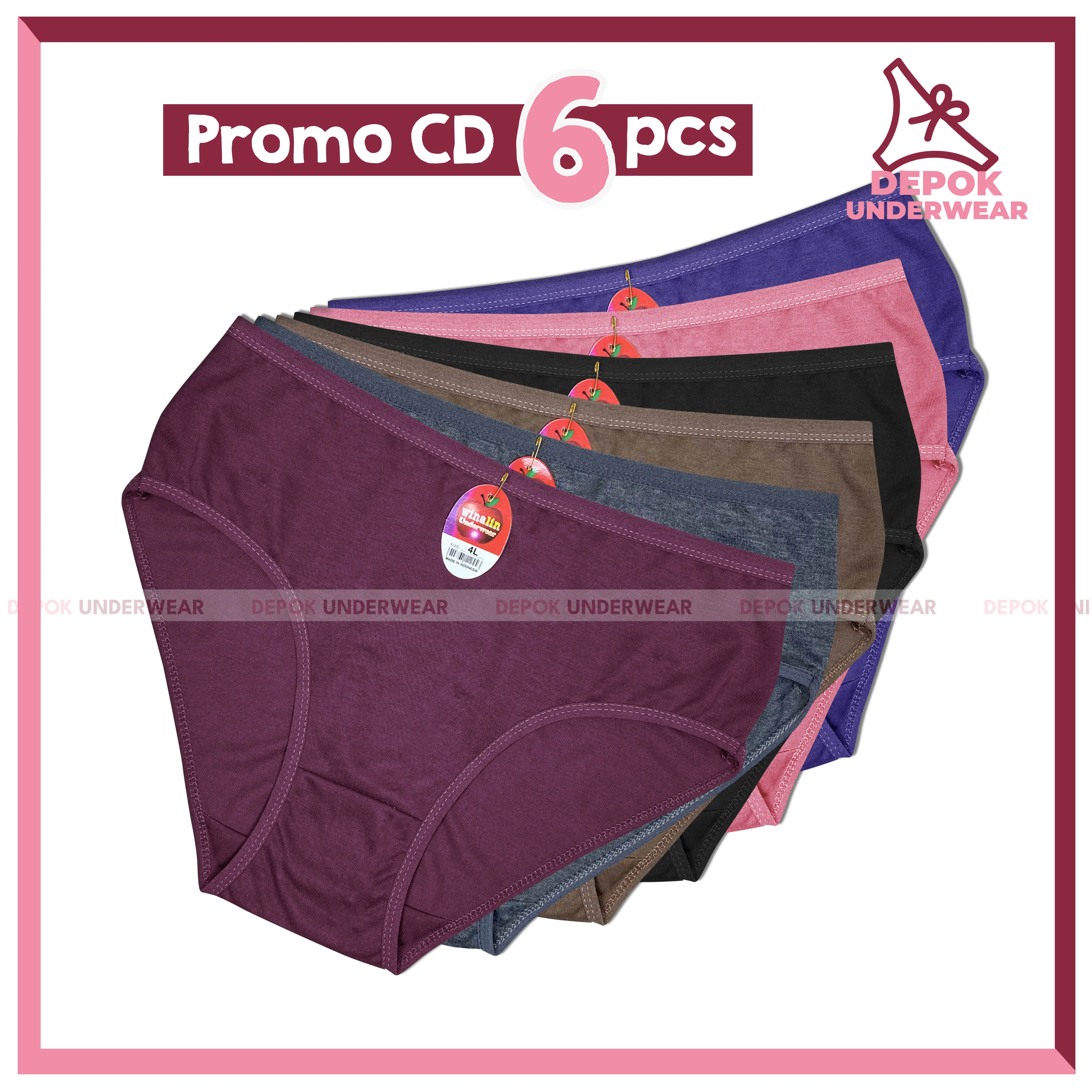 CD Winalin Gelap Paket Bundle 6pcs Celana Dalam Wanita Bahan Katun Size M L XL XXL & XXXL
