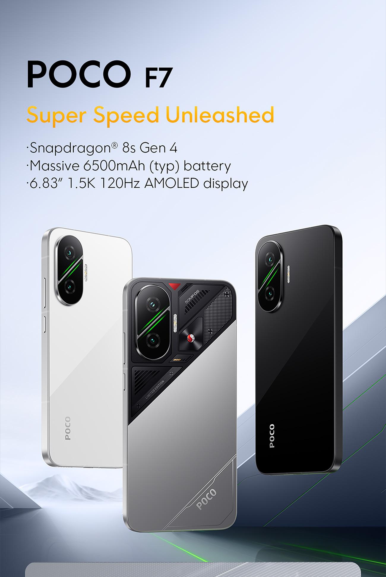 POCO F7 (12/512GB) | Snapdragon 8s Gen 4 | 6500mAh with 90W HyperCharge | 6.83" 1.5K 120Hz AMOLED display | 50MP dual camera with OIS | IP68 dust and water resistance [Official Store]