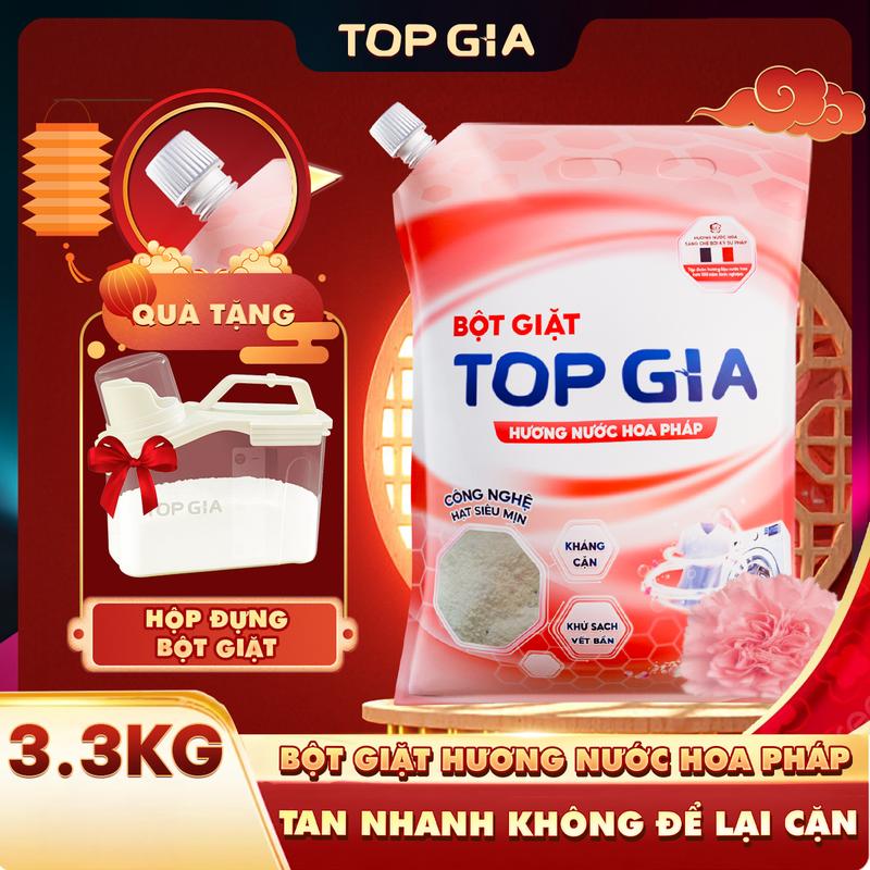 [QUÀ TẶNG 99K] 3.3 KG Bột Giặt topgia hương nước hoa Hồng Pháp Topgia bột giặt hạt siêu mịn, kháng cặn và khử mùi,  không để lại cặn ngay cả khi giặt máy kdq