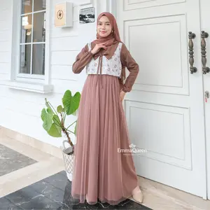 EmmaQueen - Dress Raysha gamis 2026 trend terbaru mewah  Muslim simpel Kondangan Katun tile Variasi Bordir XS-XXL Busui Friendly pesta outfit lebaran gamis tile Mewah