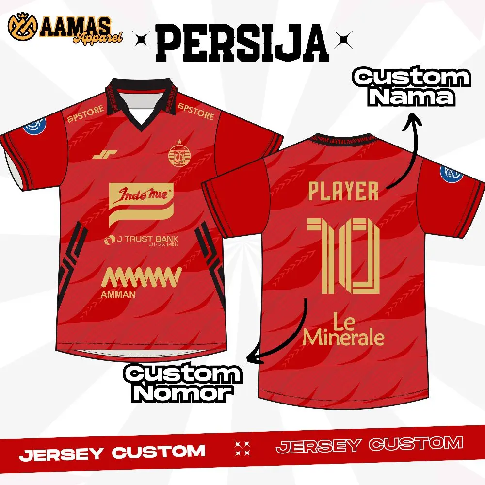 JERSEY PERSIJA BERKERAH CUSTOM NAMA DAN NOMOR PUNGGUNG