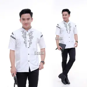 Baju Koko Pria Putih Bordir Dewasa Lengan Pendek Seri Motif