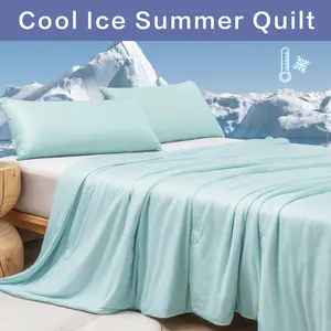 Cooling Blanket for Bed Silky Air Condition Comforter Lightweight Cooled Ice Summer Quilt with Double Side Cold & Cooling Fabric - 200x230cm Light Grey