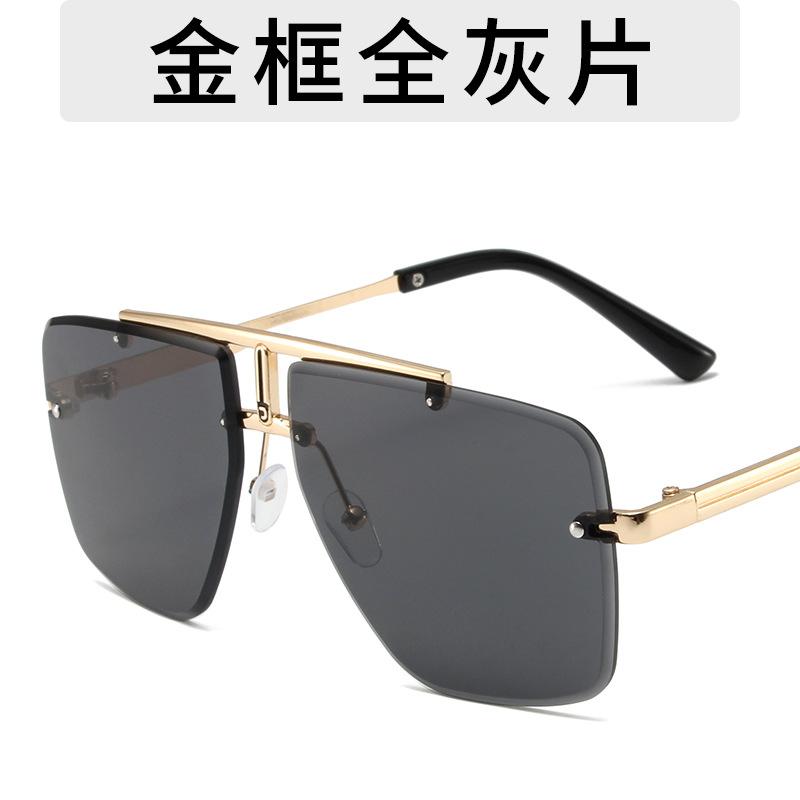 Kính Râm Vuông Phi Công Không Khung Cho Nam, Thời Trang Hàn Quốc, Trong Suốt, Màu Vàng, Cá Tính, Mặt Tròn, Mát Mẻ, Không Gọng, Thường Ngày, Chống Tia UV