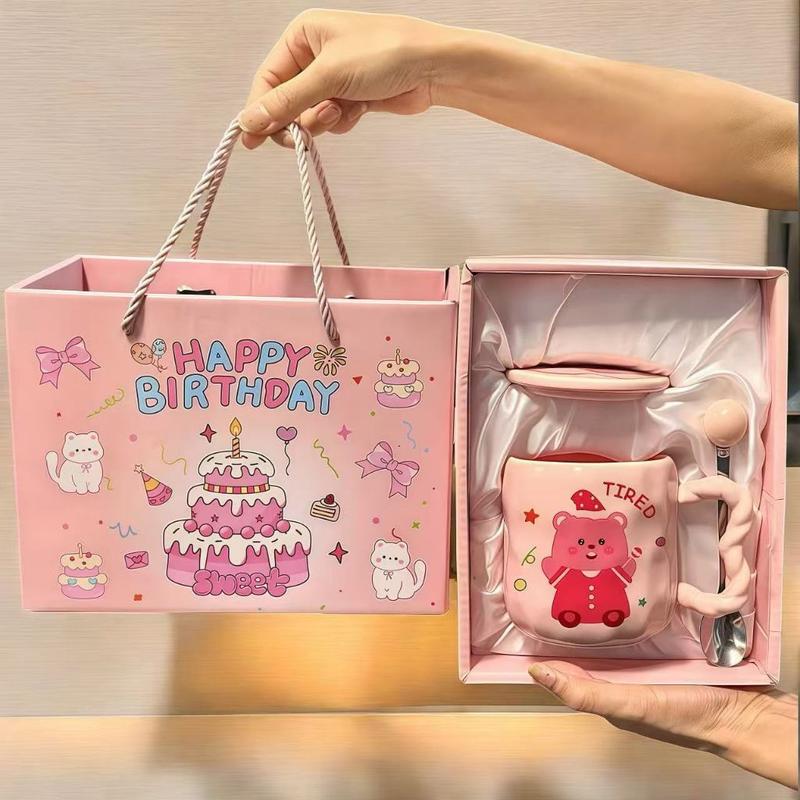 Quà tặng cốc sứ Ly sứ có nắp hình Loppy 420ml thích hợp làm quà tặng các dịp lễ đi kèm có muỗng có hộp quà tặng Chất lượng cao cấp Quà tặng ý nghĩa