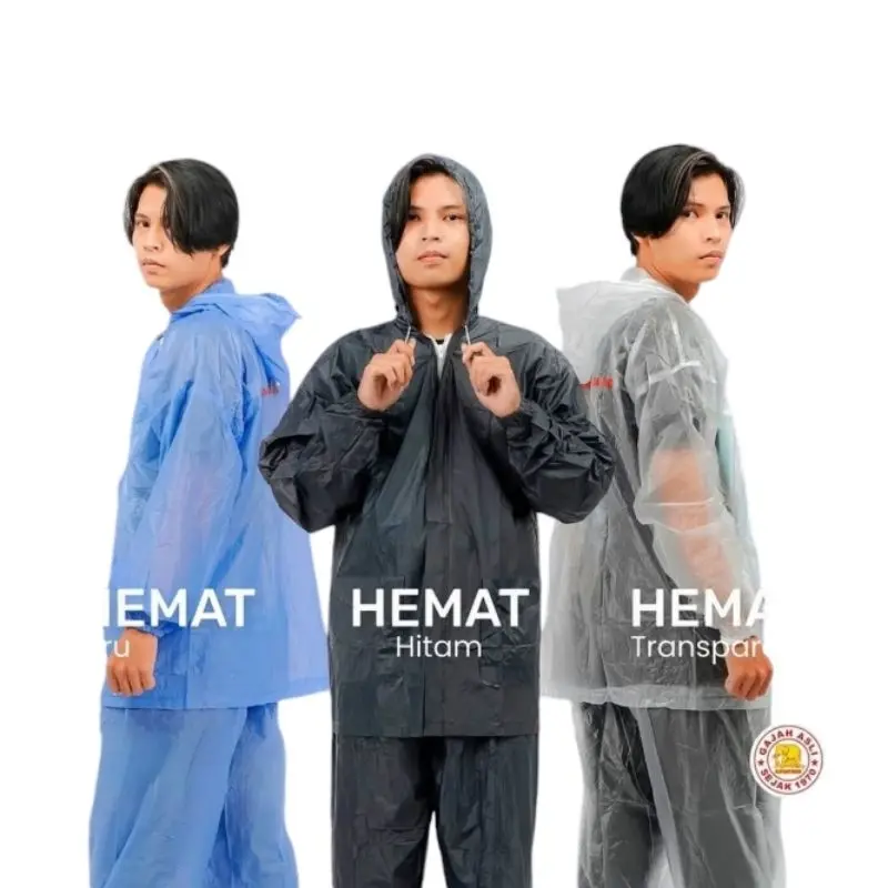Elephant Brand Hemat Jas Hujan Stelan Dewasa Mantel Jaket Celana Setelan Baju Pria Wanita Laris Terlaris Mantol PVC Murah Biru Hitam Transparan