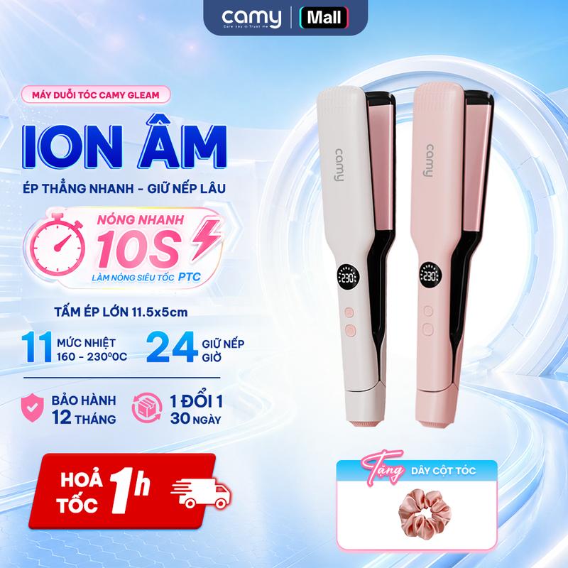 Máy duỗi tóc ion âm Camy Gleam chuyên nghiệp ép tóc chuẩn salon, tấm nhiệt bản to ceramic bảo vệ tóc