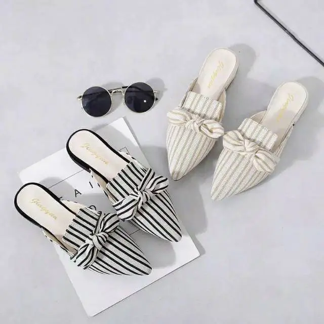 Sandal Flat Shoes Sendal Wanita Bapau Salur Kasual