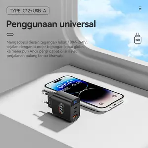 KIVEE Charger Type C USB Cas Cepat PD80W Kompatibel iPhone Android Adaptor Daya Tinggi Warna Netral Hitam Panjang Pengisi