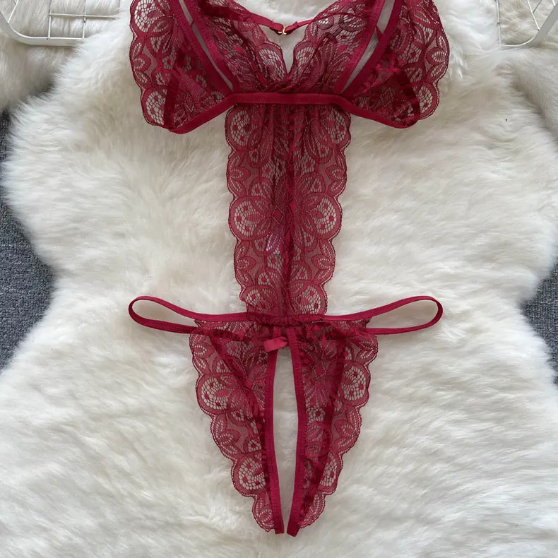 Lingerie Sexy Open Bodysuit Baju Tidur Wanita Renda lembut jumpsuit A590