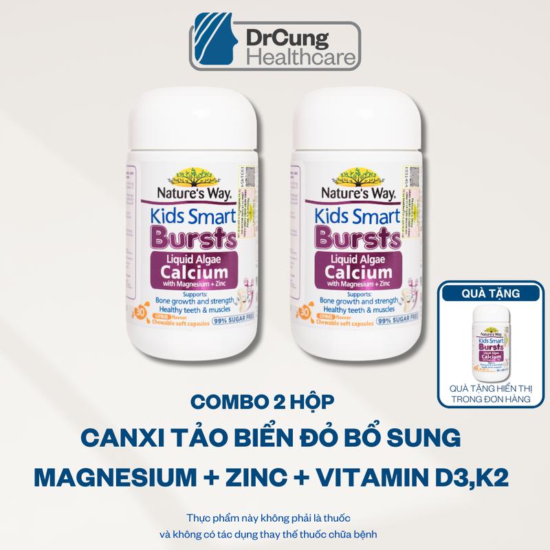   MUA 2 TẶNG 1  Combo 2 Lọ Nature's Way Kids Smart Bursts Calcium With Magnesium + Zin C Lọ 30 viên Hỗ trợ bổ sung canxi tổ ong tảo biển đỏ Magie ZinC D3K2 dành cho trẻ MUA 2 LỌ TẶNG 1 LỌ CÙNG LOẠI 