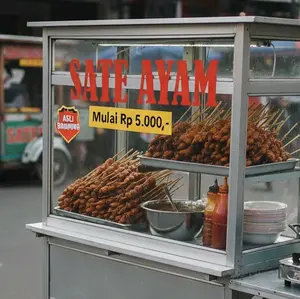Sticker kaca gerobak jualan Sate ayam, bahan skotlet
