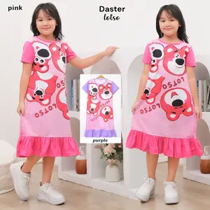 KITIN - Daster Dress Terusan Tunik Anak Katun Sablon Printing LOTSO BEAR ukuran 2-12 TAHUN bahan KATUN PREMIUM FULL PRINTING
