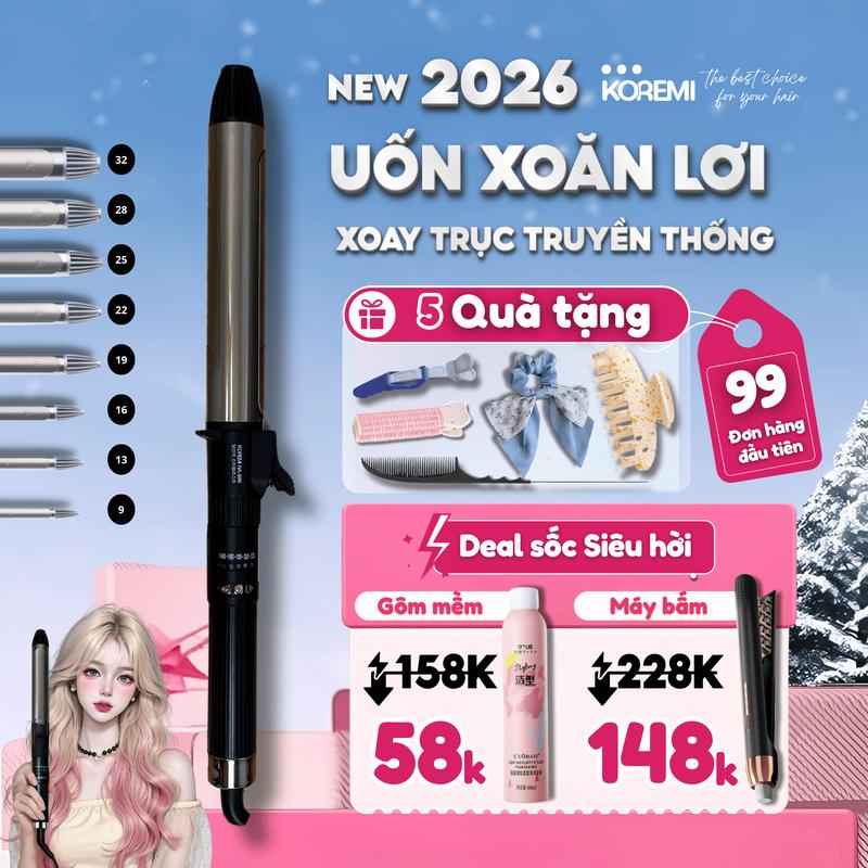 Máy uốn tóc xoay trục chuyên nghiệp Model Koremi BH 6 Tháng Women Nữ