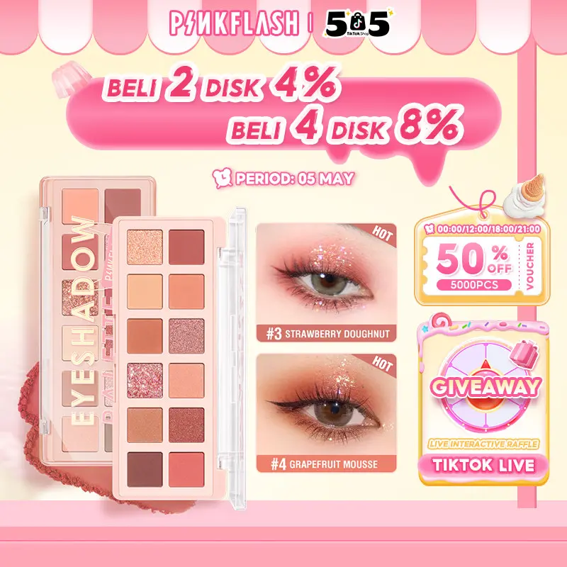 [Official] PINKFLASH #PinkDessert Pink Dessert 12 shades eyeshadow palette High pigment Fine and smooth powder Waterproof Long-lasting Cherry