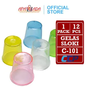 Apazada - Gelas Sloki Plastik Shot Glass [1 Pack - 12 Pcs Gelas] / Gelas Minum Wine Whisky Soju Putih Food