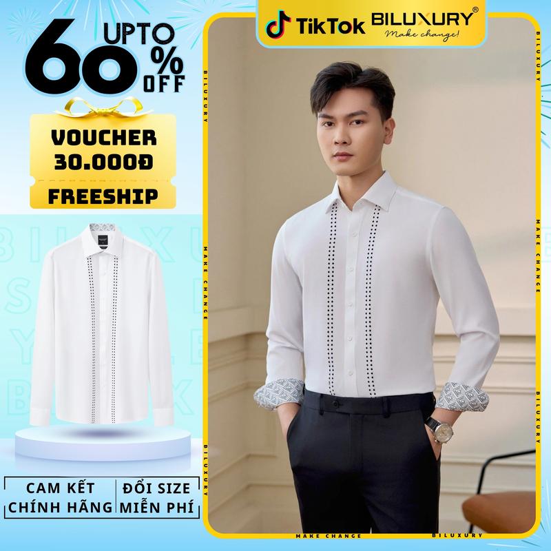 Áo Sơ Mi Trắng Dài Tay Biluxury Thiết Kế 8SMDT417TRK form dáng ôm vừa phải thoải mái và trẻ trung Nam Menswear