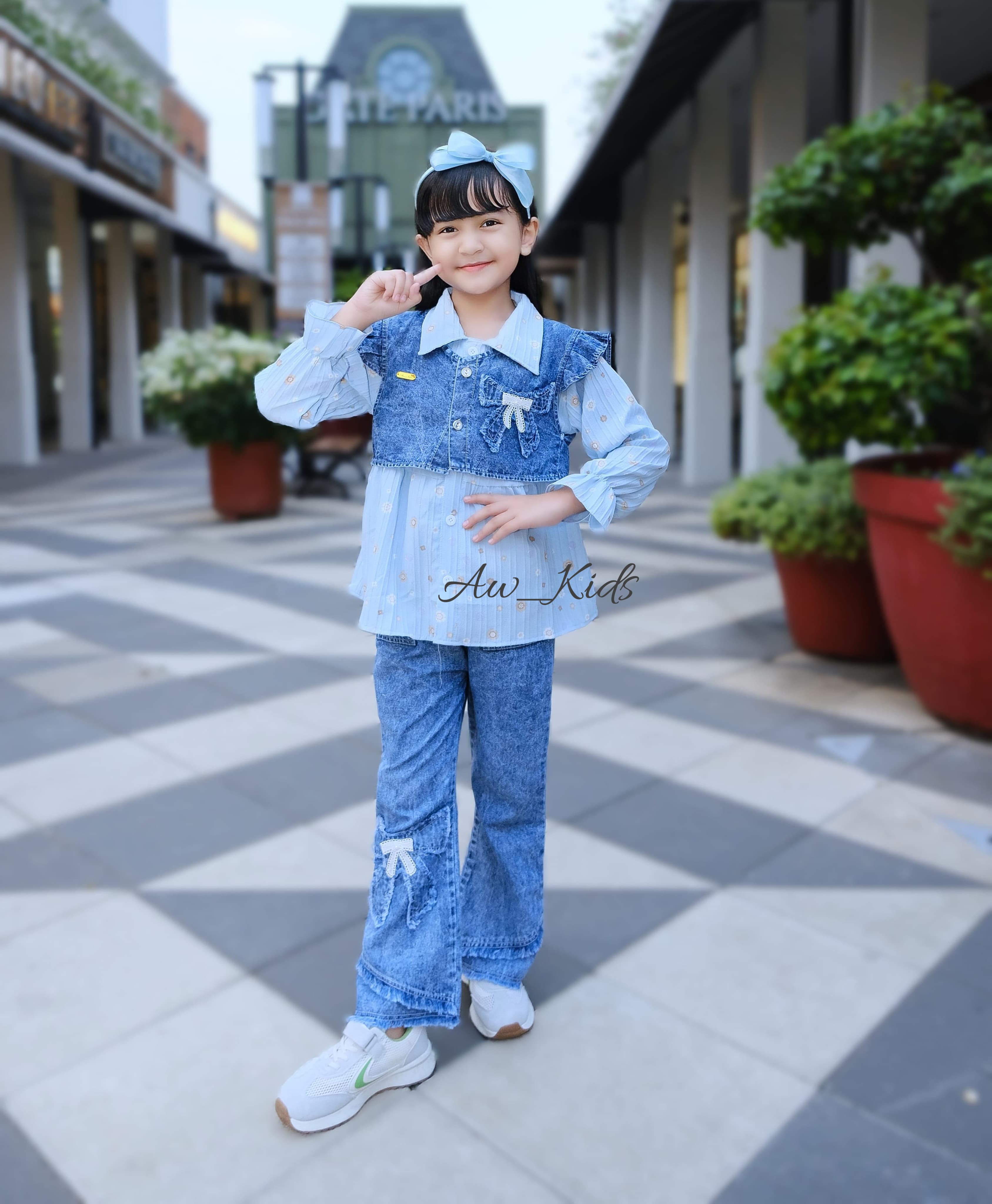 Stelan Elora 3 IN 1 Jeans Anak Perempuan Terbaru, Usia 3 Sampai 12 Tahun