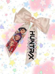 Moño para el cabello grande de Kpop con estampado de bandas femeninas | Ribetes cómodos y seguros | Diseño versátil