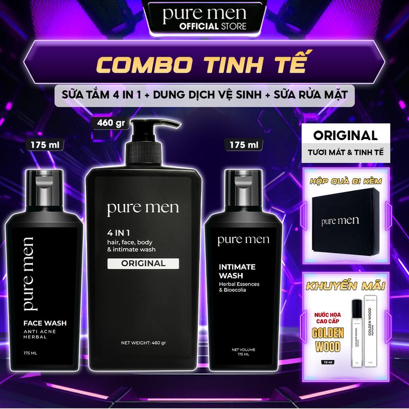 [MỚI] Hộp Quà Tinh Tế Pure Men - Set Combo Bộ Quà Tặng Bạn Trai - Sữa Tắm Gội 4in1 Hương Nước Hoa Cao Cấp 460ml & Sữa Rửa Mặt 175ml & Dung Dịch Vệ Sinh Nam Giới 175ml