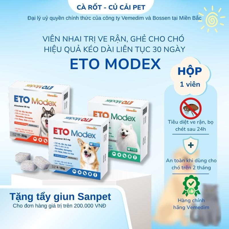 Hộp 1 viên nhai ETO Modex cho chó phòng & trị ve rận bọ chét ghẻ Demodex và Sarcoptes