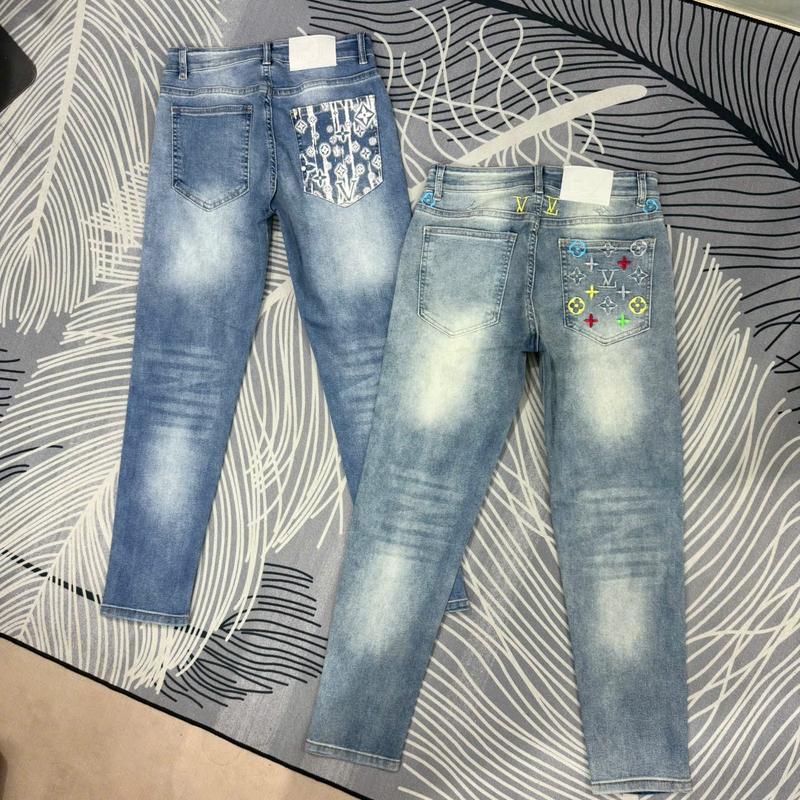 Quần Jean Nam Rách gối Vá da thêu chữ Chất Jean Bò Dày Dặn Phong Cách Boy Phố. Menswear Có Túi