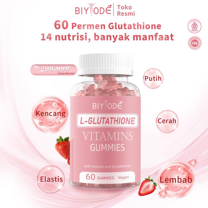 Promo BIYODE | Halal | FDA | Plus Glutathione | 24H BIYODE Glutathione  Gummies, Beauty Glutathione, Brightening Glutathione, Biotin | Vitamin C,  D, E, B2, B6, B12, Zinc, Whitening (60 kapsul per
