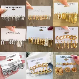 【Jojoo】Alloy Twisted Earrings 24-piece Set Simple C-shaped Earrings Women High-end Earrings