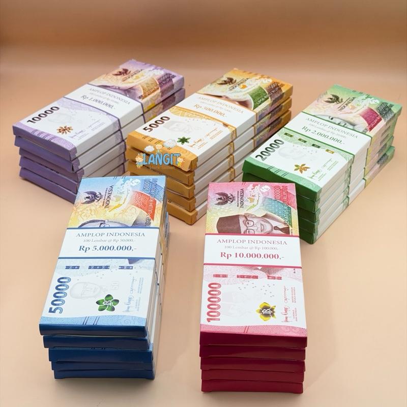 Amplop Lebaran Motif Uang Segepok Motif 3D ukuran Panjang isi 5 pcs untuk Idul Fitri