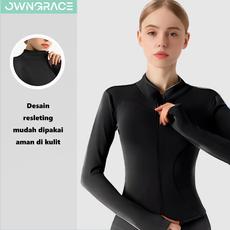 Owngrace-Jaket Olahraga Wanita Lengan Panjang UPF 50+ Yoga/Fitness Sport Poliester Spandex Berkualitas Tinggi outfit jogging 4