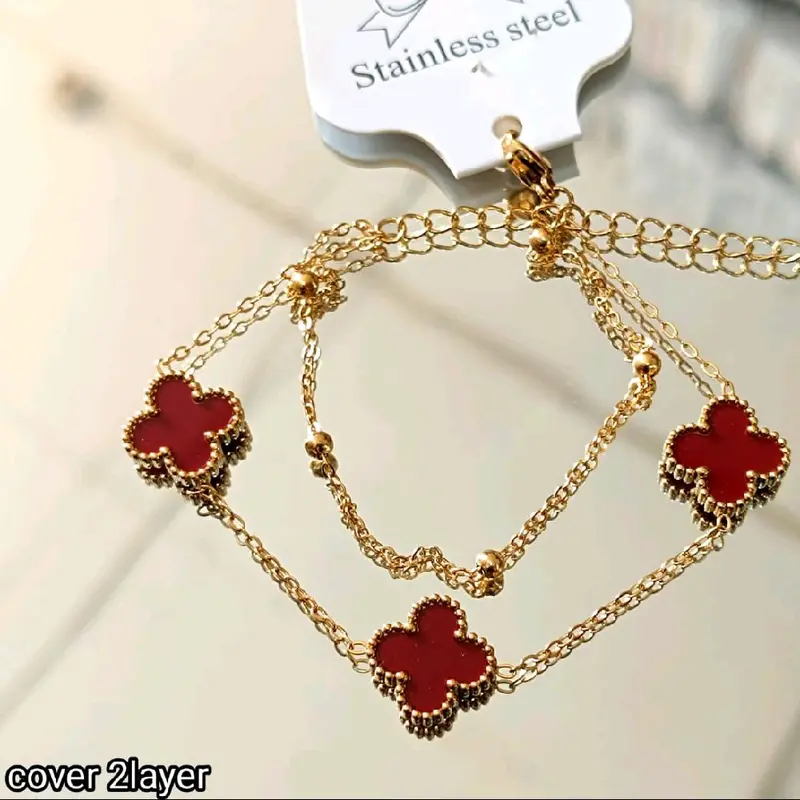 Gelang Tangan Rantai Gold Bunga Boba Titanium 2 Layer Anti Karat Wanita - Bracelets Aksesoris Elegan 4