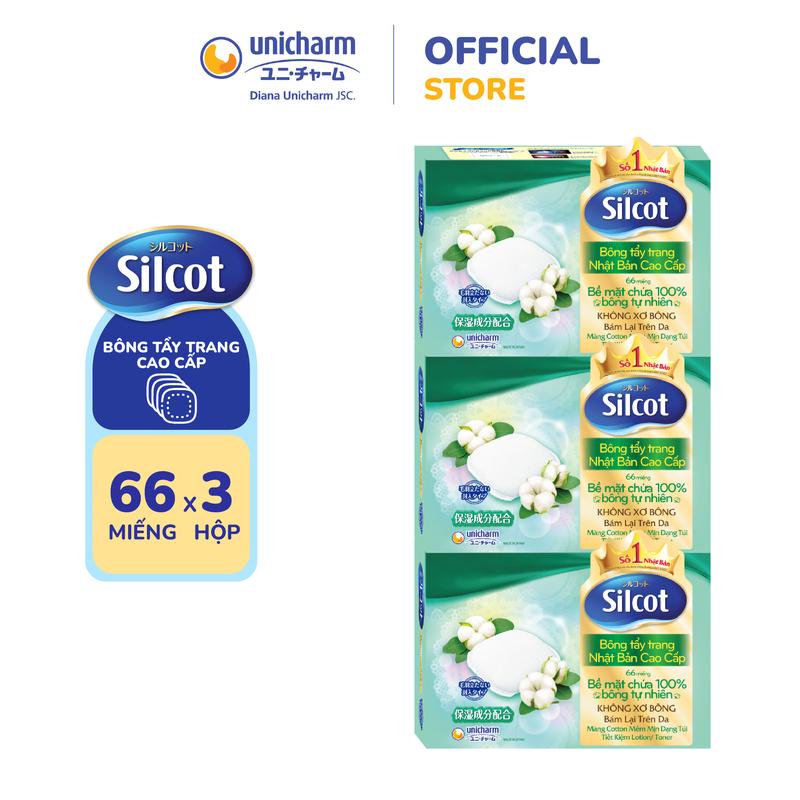 Combo 3/6/9/12 Hộp Bông Tẩy Trang Silcot Premium 66 Miếng/Hộp