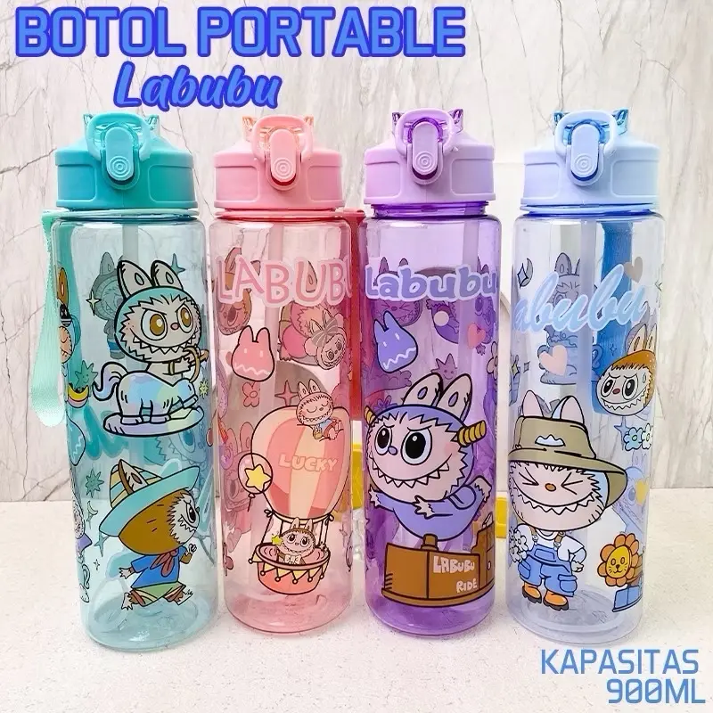 BOTOL MINUM LABUBU KAPASITAS 900 ML - BOTTLE WATER LABUBU - BOTOL MINUM ANAK SEKOLAH