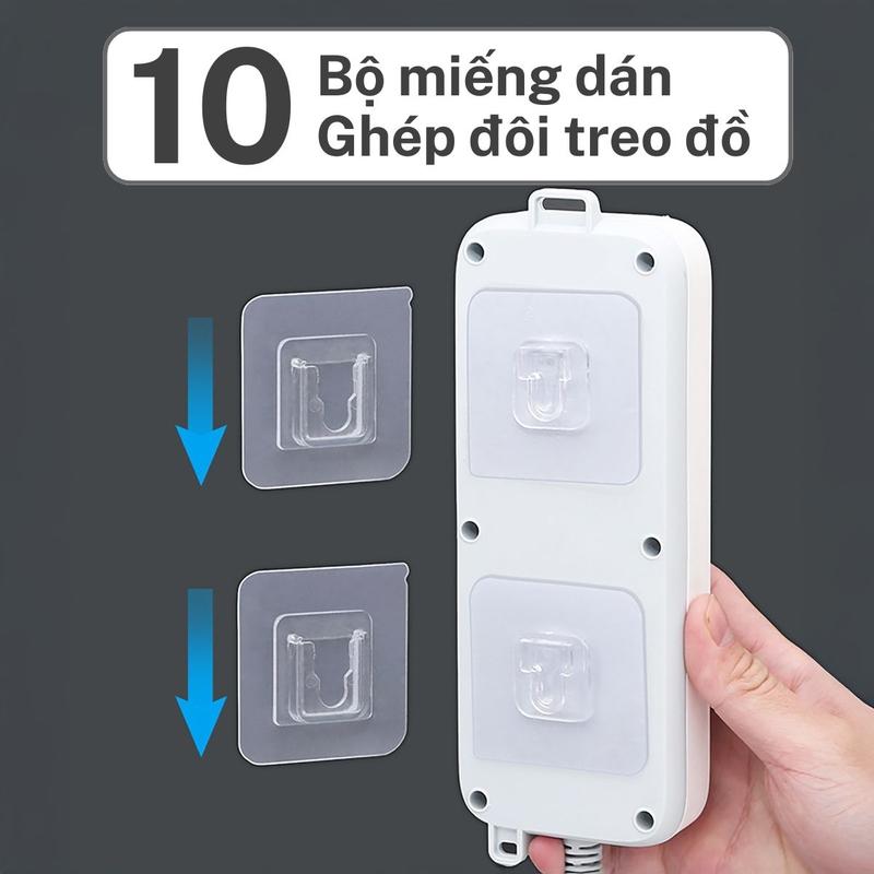 Combo 10 bộ miếng dán ghép đôi treo ổ điện Living C, dán treo các vật dụng trong nhà tiện dụng