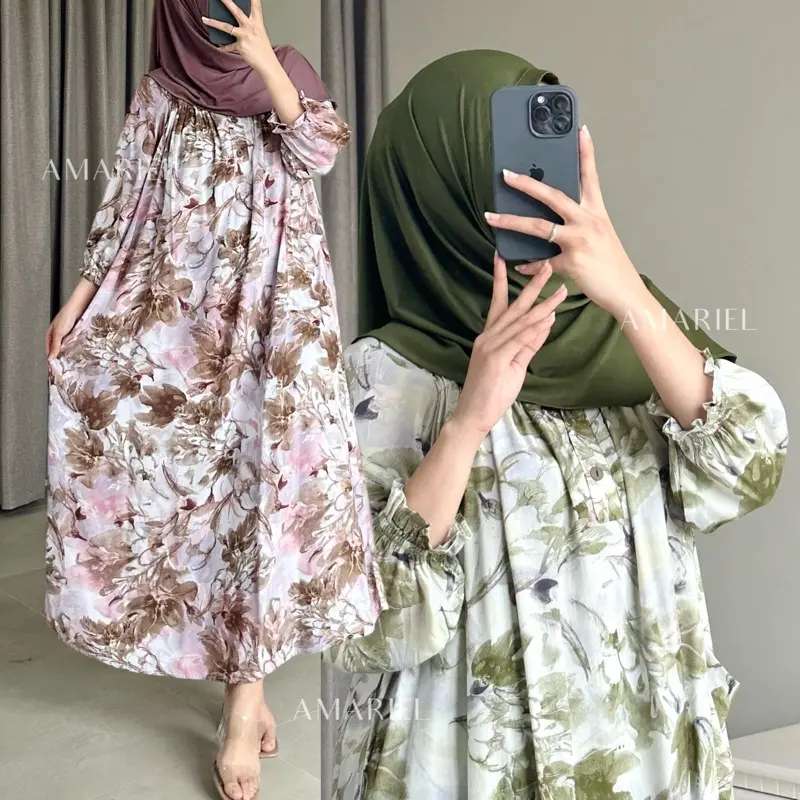 Amariel Sasha Dress Panjang Daster Nyaman Bumil Menyusui Friendly Katun Rayon Viscose Motif 0