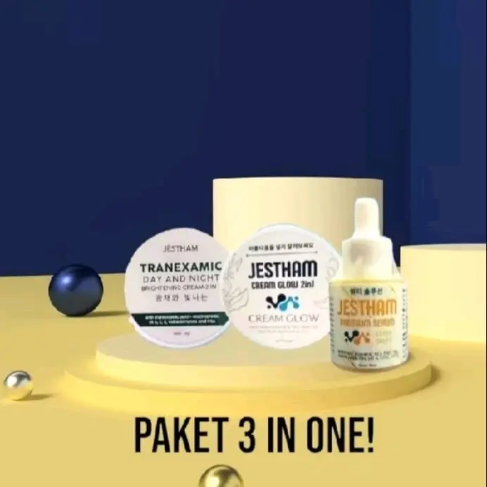 JESTHAM PAKET 3in1 || CREAM GLOW 2in1 + TRANEXAMIC CREAM + SERUM GOLD PREMIUM KOREA Pencerah Wajah Perawatan Facial Acid Mencerahkan Mengencangkan Kerutan Kusam Extract Hitam Vitamin Memudarkan 0