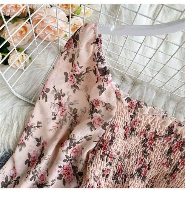 Product Introduction of Retro Floral Crop Top for Women Long Sleeve High-waisted Short Blouse Off-shoulder Shirt 18
