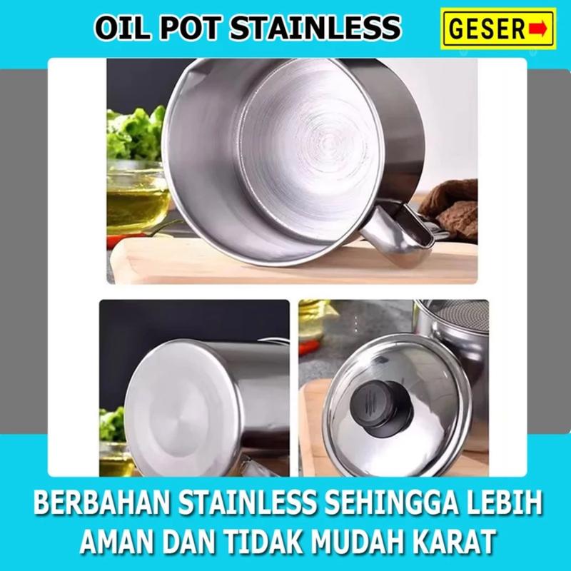 OIL POT STAINLESS 1,3 LITER MUG GELAS SARINGAN TEMPAT WADAH OIL POT 1,2 LITER OIL POT WADAH MINYAK GORENG 6