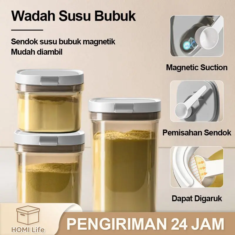 【COD】Kaleng Susu Tutup Magnetik, Toples Makanan Kedap Udara, Anti Air dan Debu, Kapasitas 800/1200/1800/2400ml, Toples Penyimpanan Multifungsi