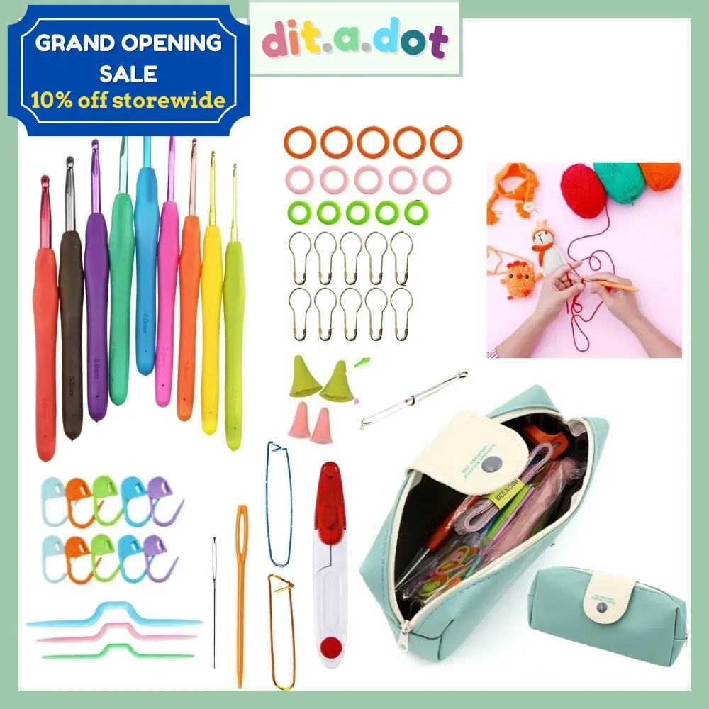[SG] DitaDot 65pcs Crochet Set, Crocheting Needles Hooks with Ergonomic Rubber Grips- Weave/Knitting/Craft Tools Kit